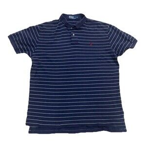 Vintage Polo Ralph Lauren Shirt Men's Extra Large XL Blue White Striped Pony 90s